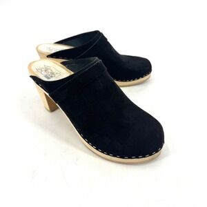Maguba Black Suede Wooden Clogs Swedish Mules Block Heel Size 40